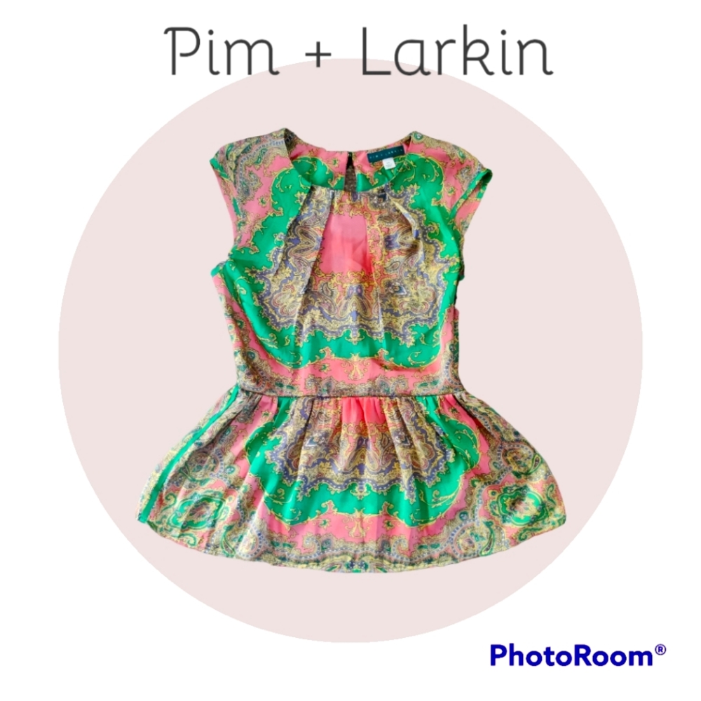 Pim & Larkin sleeveless peplum ruffle blouse womens size XS